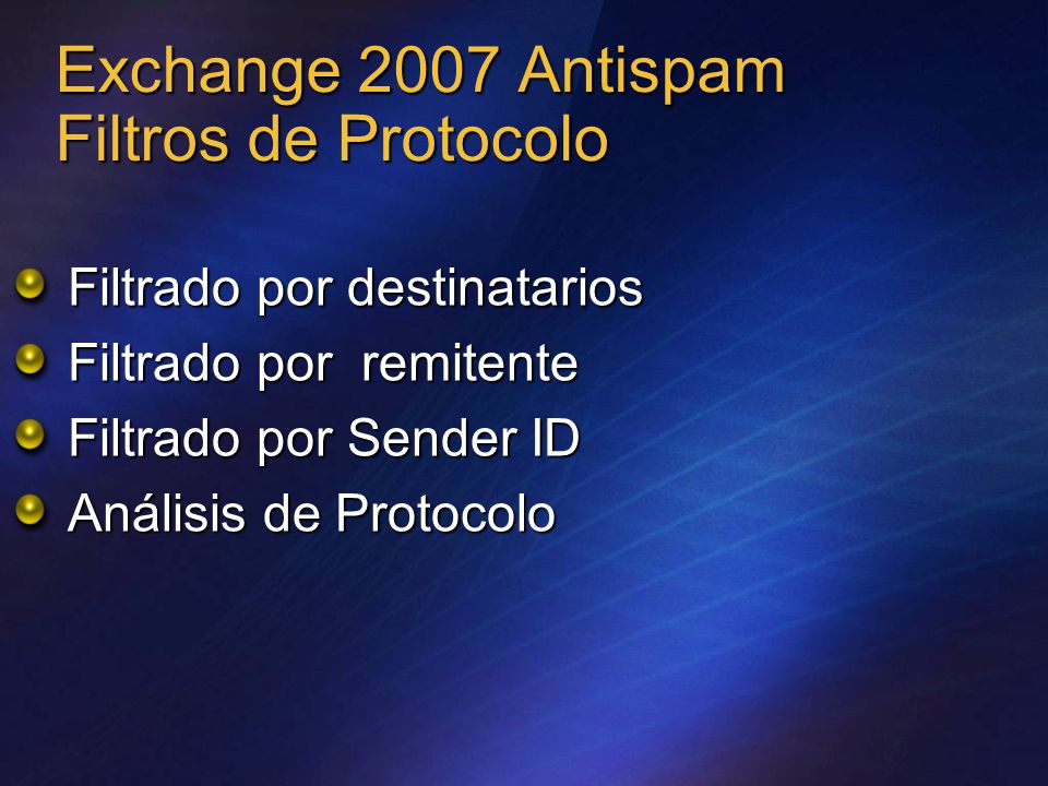 Exchange 2007 Antispam Filtros de Protocolo