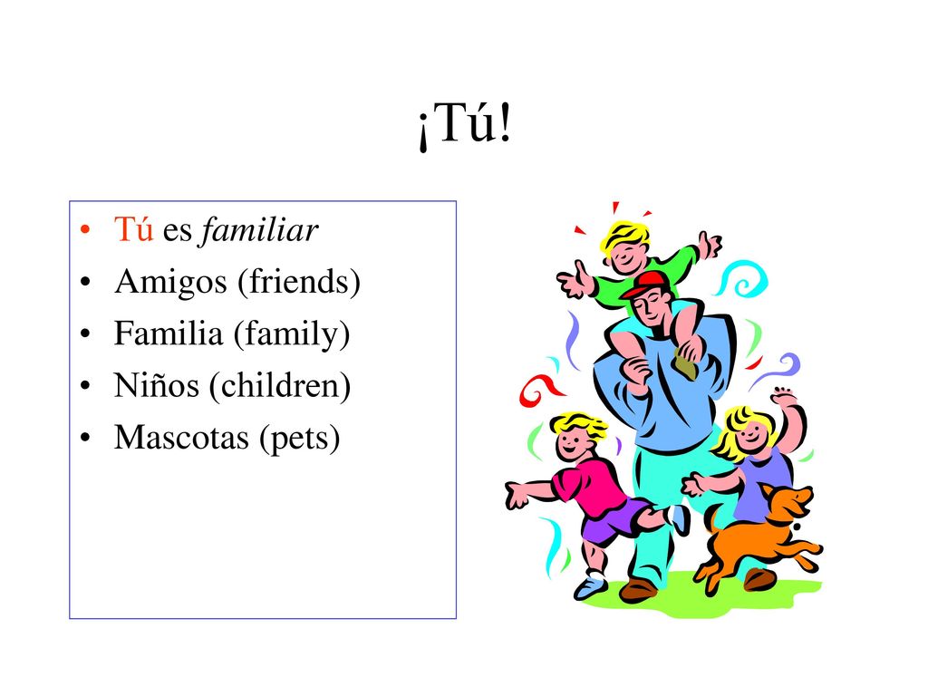 ¡Tú! Tú es familiar Amigos (friends) Familia (family) Niños (children)