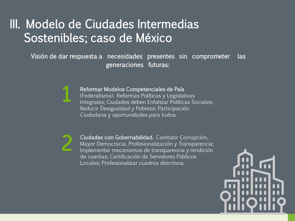 1 2 III. Modelo de Ciudades Intermedias Sostenibles; caso de México