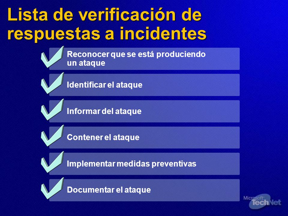 Lista de verificación de respuestas a incidentes