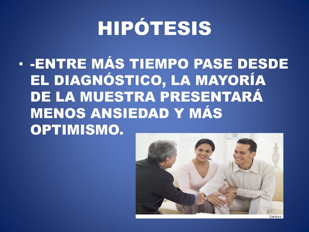 HIPÓTESIS -ENTRE MÁS TIEMPO PASE DESDE EL DIAGNÓSTICO, LA MAYORÍA DE LA MUESTRA PRESENTARÁ MENOS ANSIEDAD Y MÁS OPTIMISMO.
