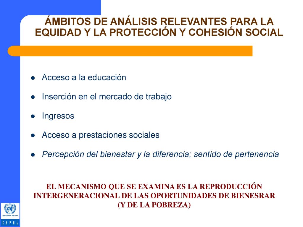 ÁMBITOS DE ANÁLISIS RELEVANTES PARA LA EQUIDAD Y LA PROTECCIÓN Y COHESIÓN SOCIAL
