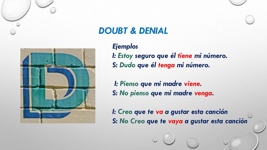 Doubt & Denial Ejemplos I: Estoy seguro que él tiene mi número.