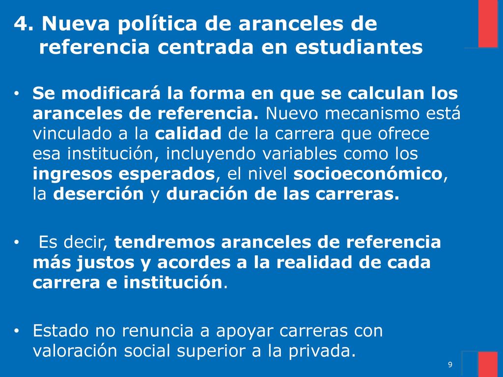4. Nueva política de aranceles de referencia centrada en estudiantes