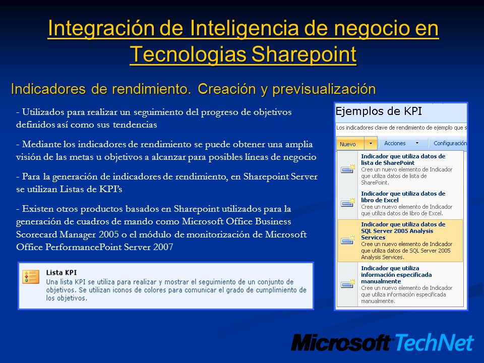 Integración de Inteligencia de negocio en Tecnologias Sharepoint