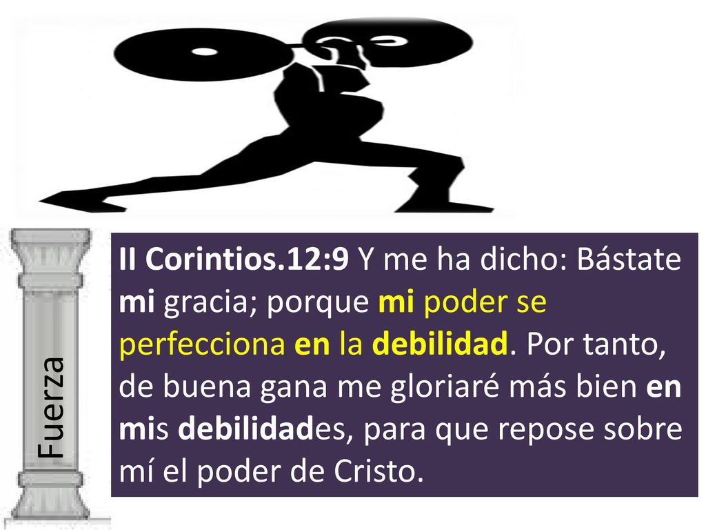 II Corintios.12:9 Y me ha dicho: Bástate mi gracia; porque mi poder se perfecciona en la debilidad. Por tanto, de buena gana me gloriaré más bien en mis debilidades, para que repose sobre mí el poder de Cristo.