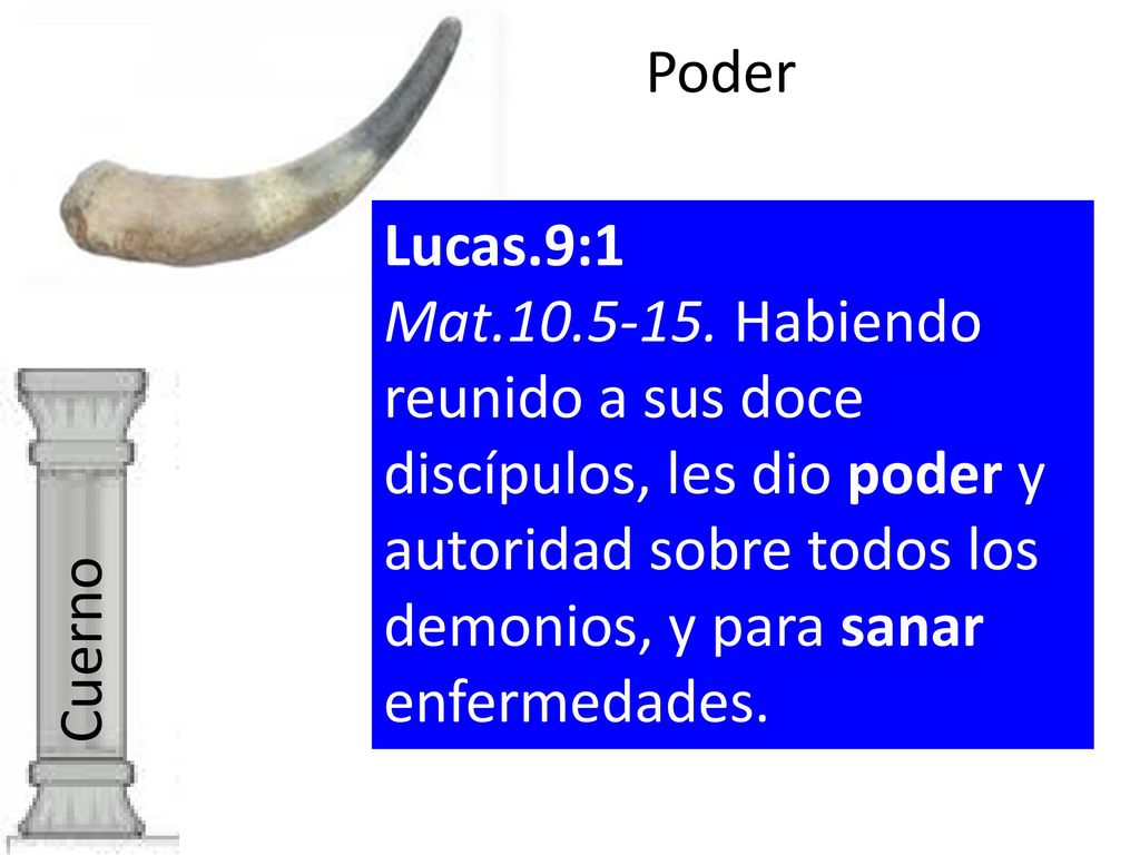 Poder Lucas.9:1. Mat Habiendo reunido a sus doce discípulos, les dio poder y autoridad sobre todos los demonios, y para sanar enfermedades.