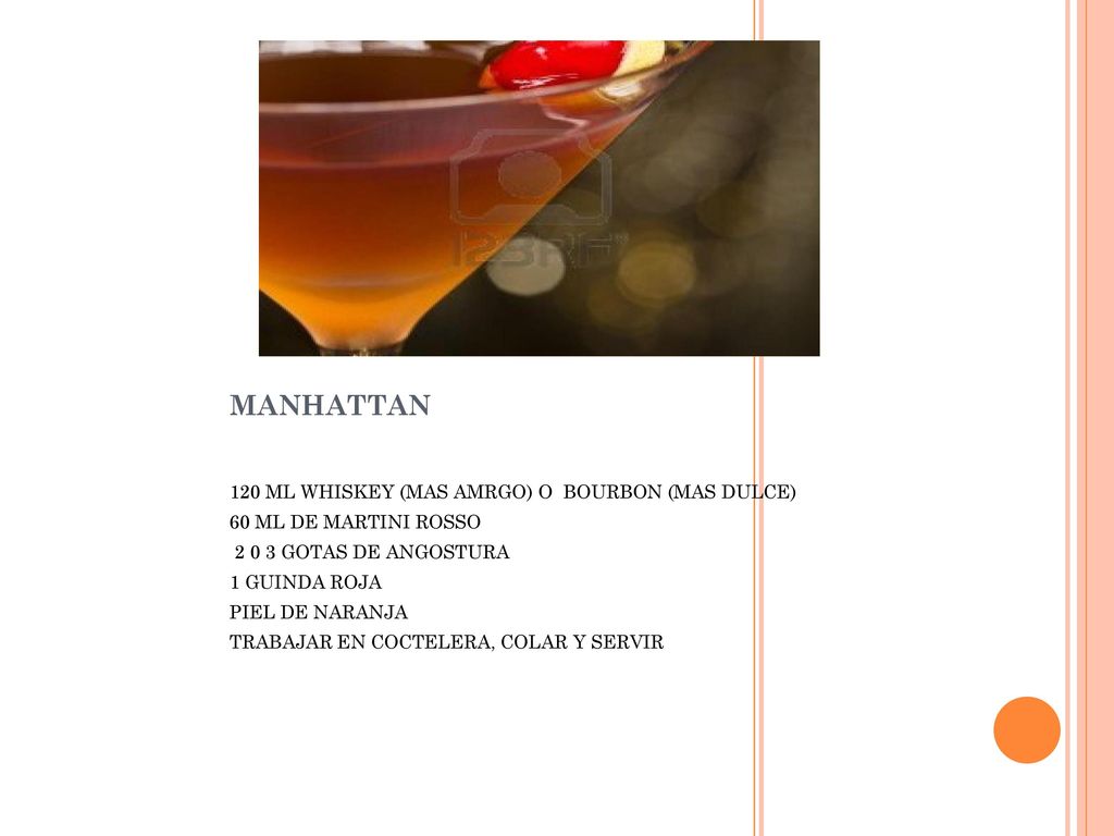 MANHATTAN 120 ML WHISKEY (MAS AMRGO) O BOURBON (MAS DULCE)