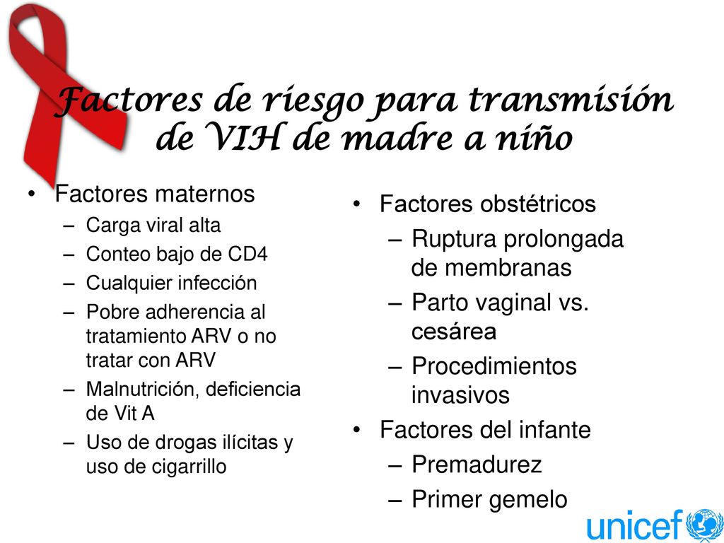 Factores de riesgo para transmisión de VIH de madre a niño