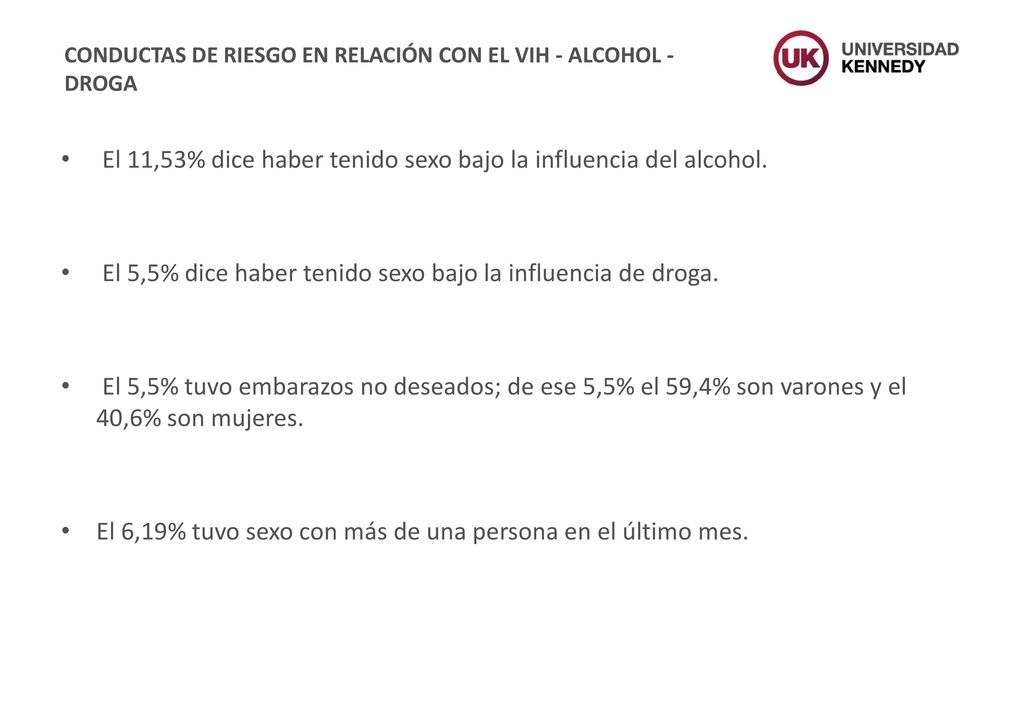 CONDUCTAS DE RIESGO EN RELACIÓN CON EL VIH - ALCOHOL - DROGA