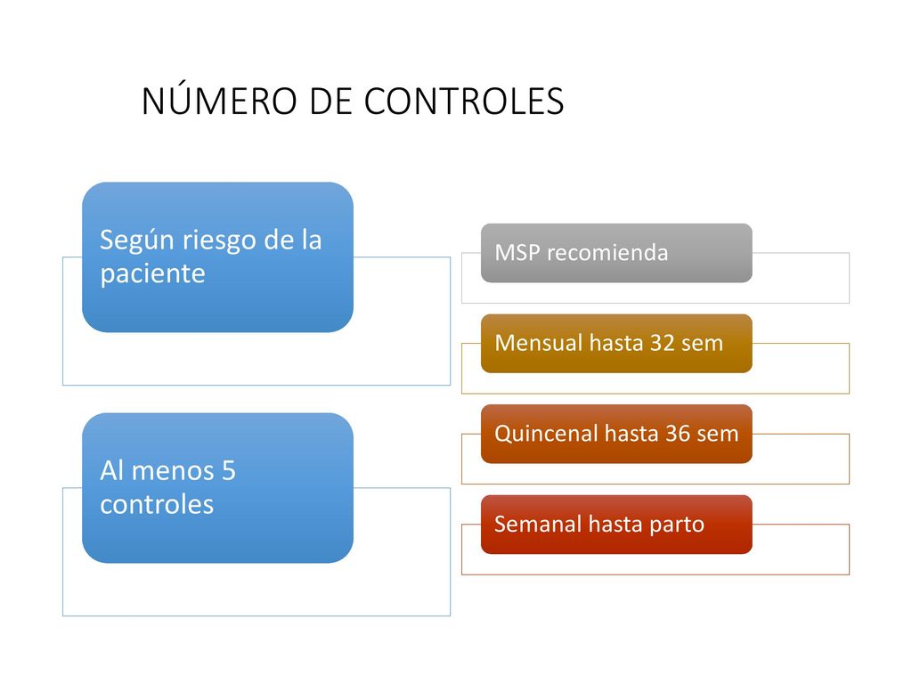 NÚMERO DE CONTROLES Según riesgo de la paciente Al menos 5 controles