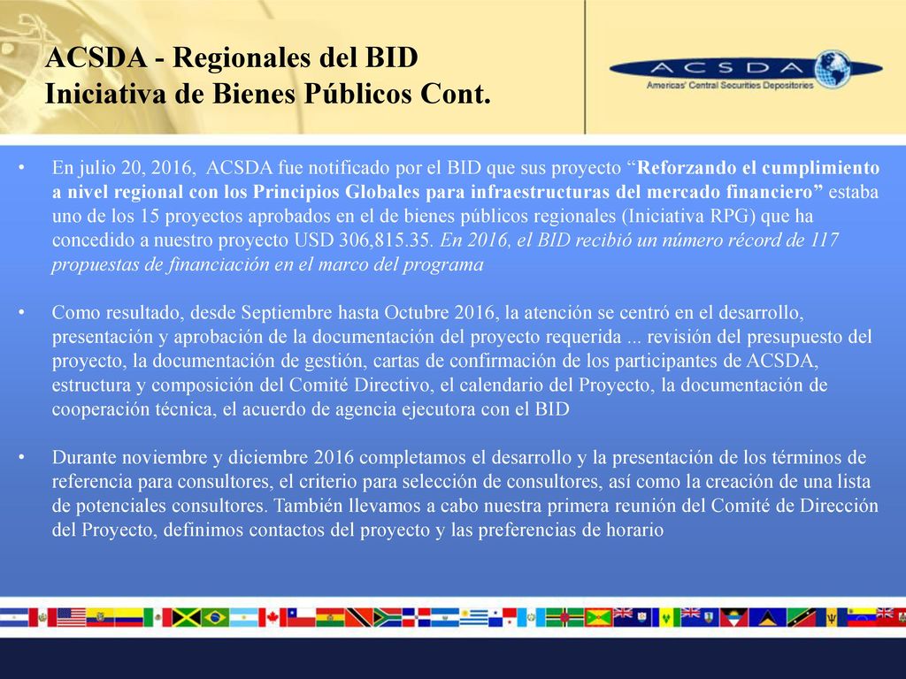 ACSDA - Regionales del BID Iniciativa de Bienes Públicos Cont.