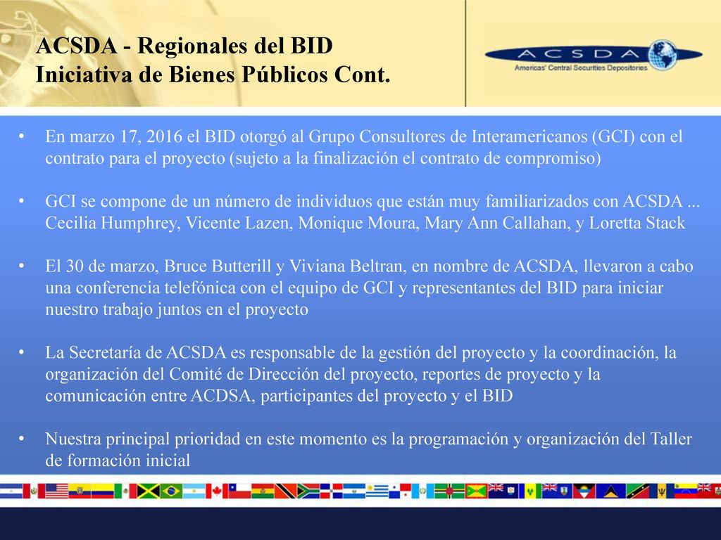 ACSDA - Regionales del BID Iniciativa de Bienes Públicos Cont.