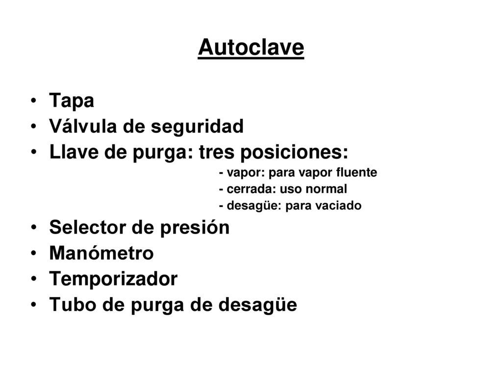 Autoclave Tapa Válvula de seguridad Llave de purga: tres posiciones: