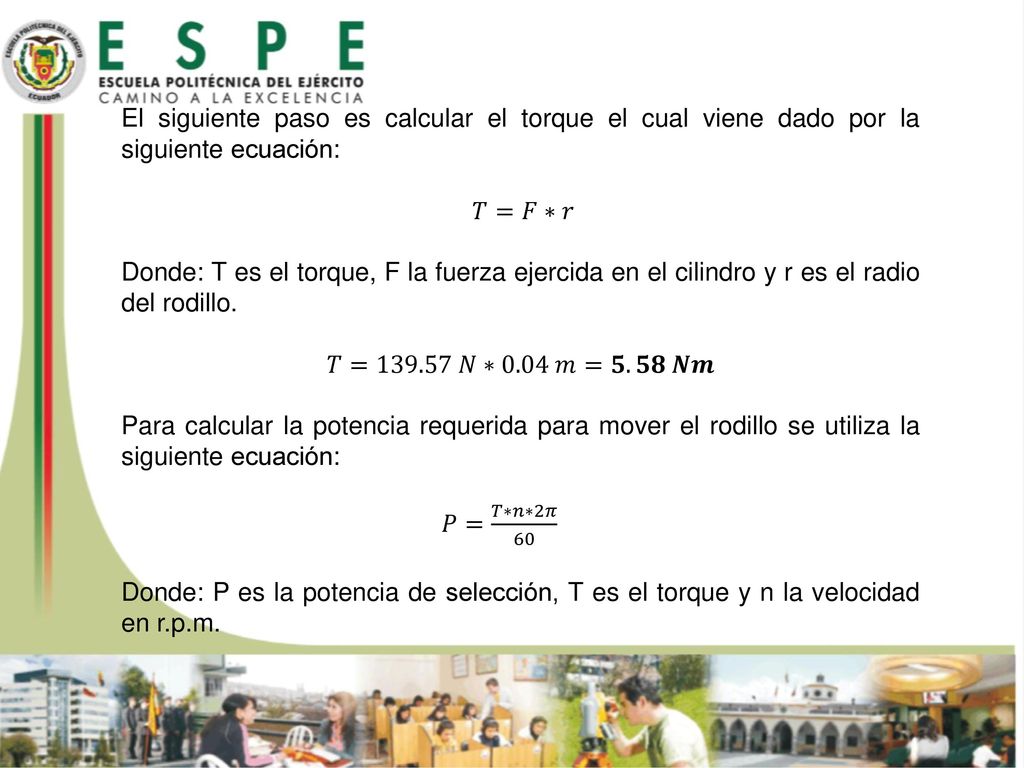 El siguiente paso es calcular el torque el cual viene dado por la siguiente ecuación: