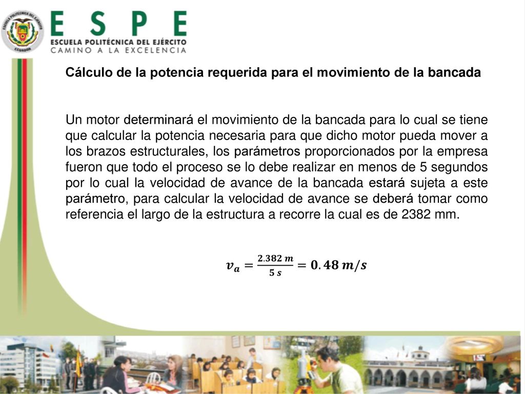 Cálculo de la potencia requerida para el movimiento de la bancada