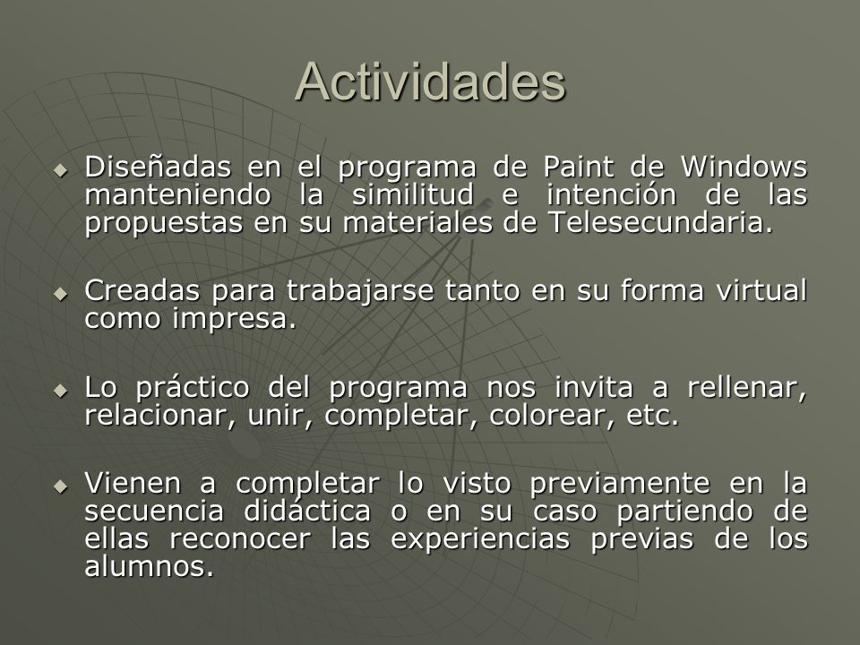 Actividades Diseñadas en el programa de Paint de Windows manteniendo la similitud e intención de las propuestas en su materiales de Telesecundaria.