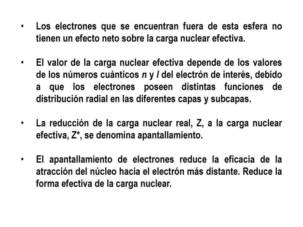 Los electrones que se encuentran fuera de esta esfera no tienen un efecto neto sobre la carga nuclear efectiva.
