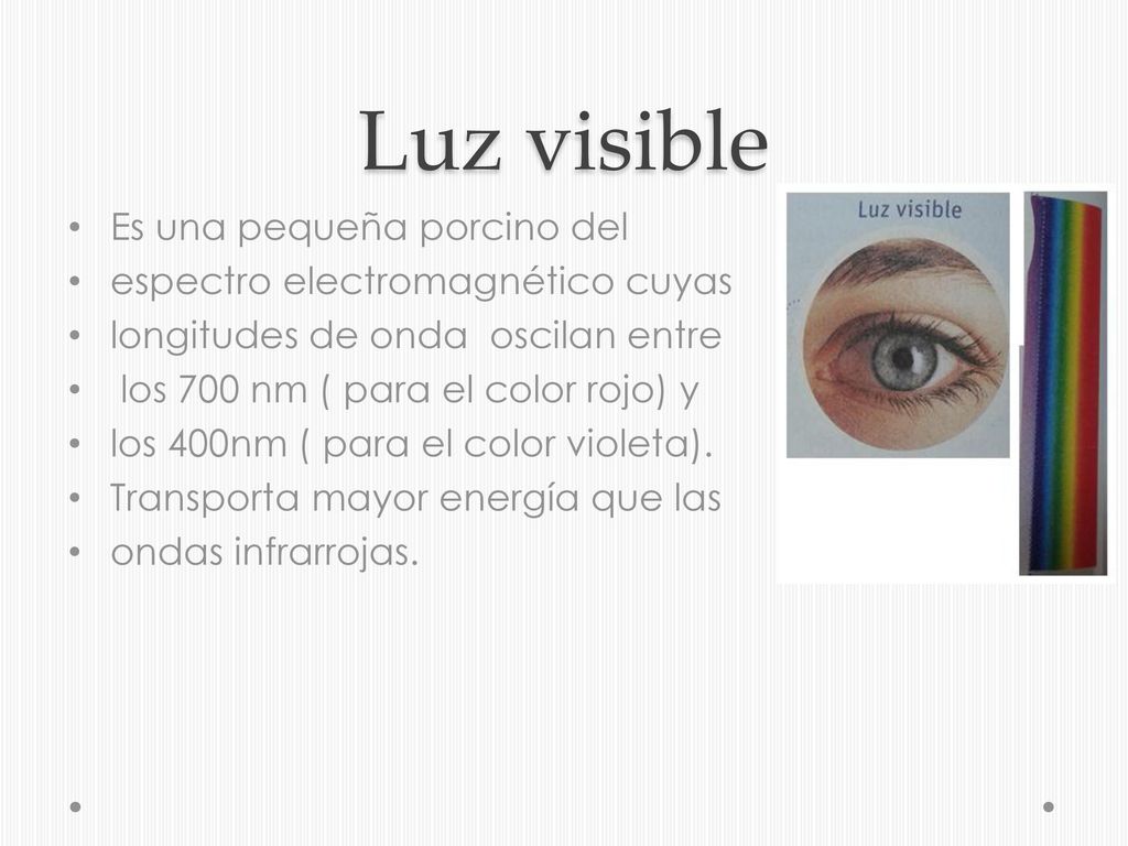 Luz visible Es una pequeña porcino del espectro electromagnético cuyas