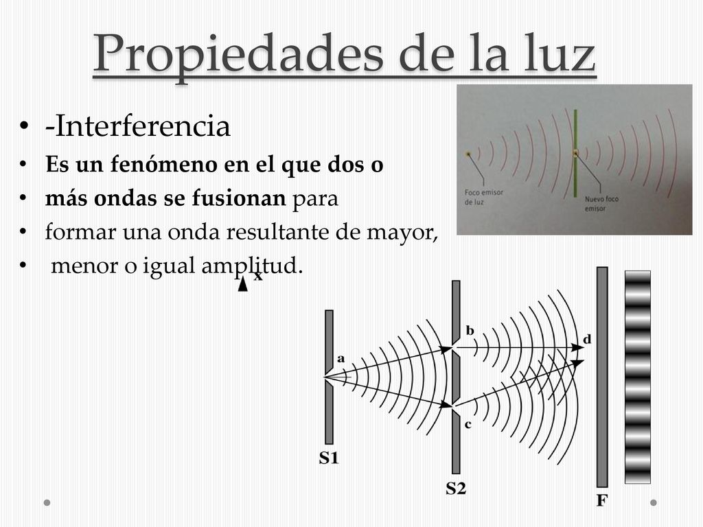 Propiedades de la luz -Interferencia Es un fenómeno en el que dos o