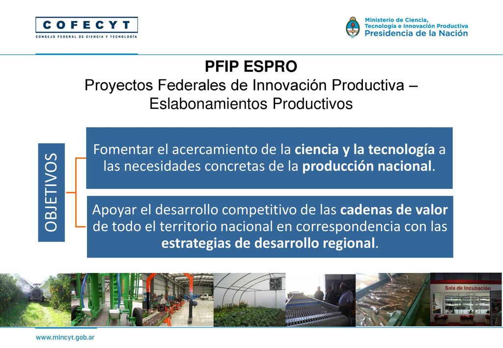 PFIP ESPRO Proyectos Federales de Innovación Productiva – Eslabonamientos Productivos