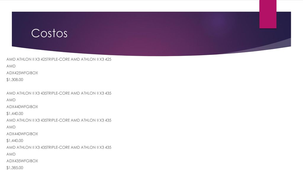 Costos AMD ATHLON II X3 425TRIPLE-CORE AMD ATHLON II X3 425 AMD