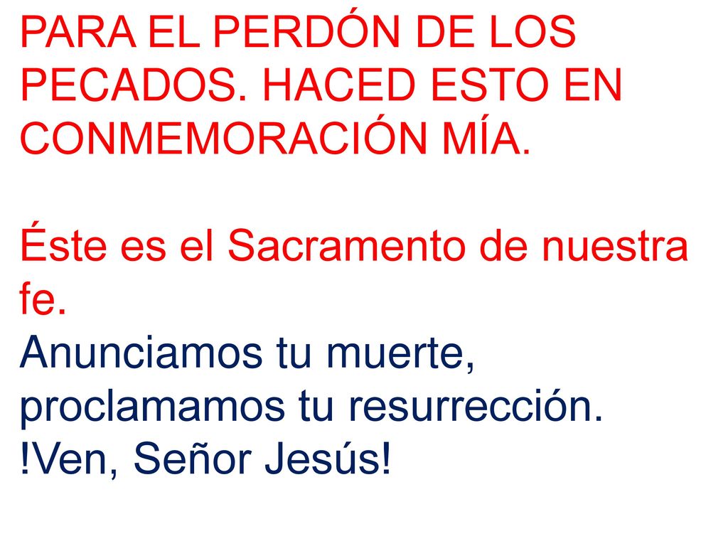 PARA EL PERDÓN DE LOS PECADOS. HACED ESTO EN CONMEMORACIÓN MÍA.