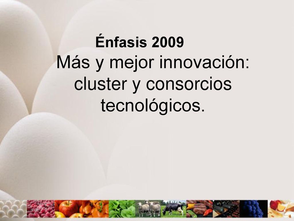 Énfasis 2009 Más y mejor innovación: cluster y consorcios tecnológicos.