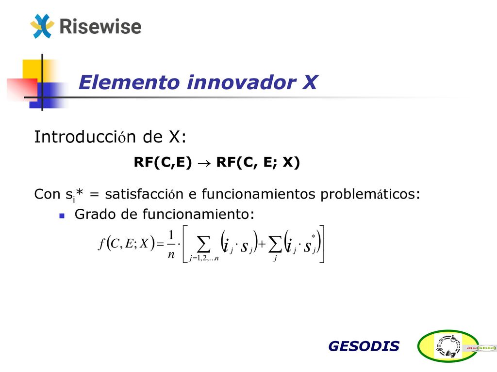 Elemento innovador X Introducción de X: RF(C,E)  RF(C, E; X)