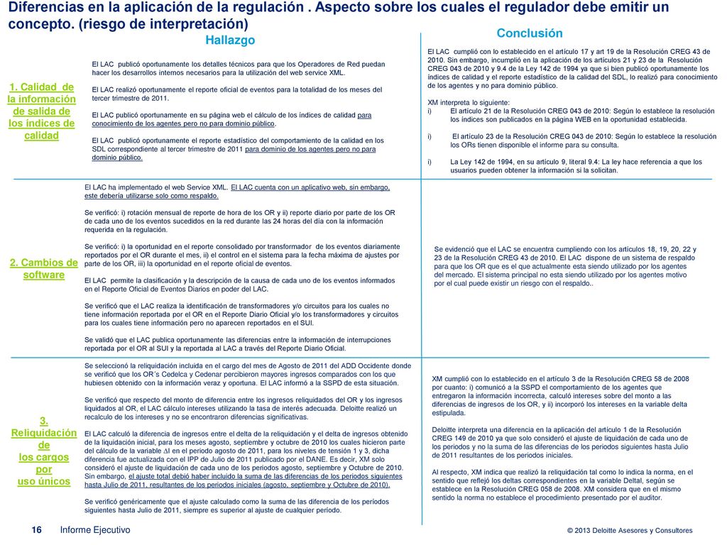 1. Calidad de la información de salida de los índices de calidad