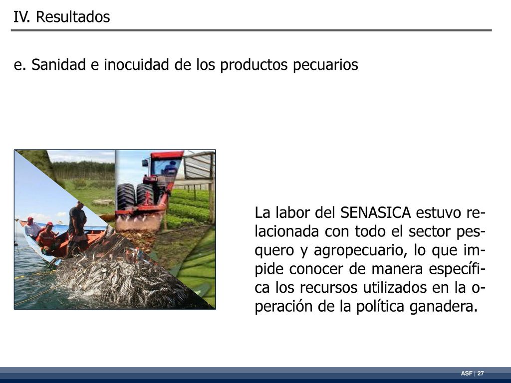 IV. Resultados e. Sanidad e inocuidad de los productos pecuarios.