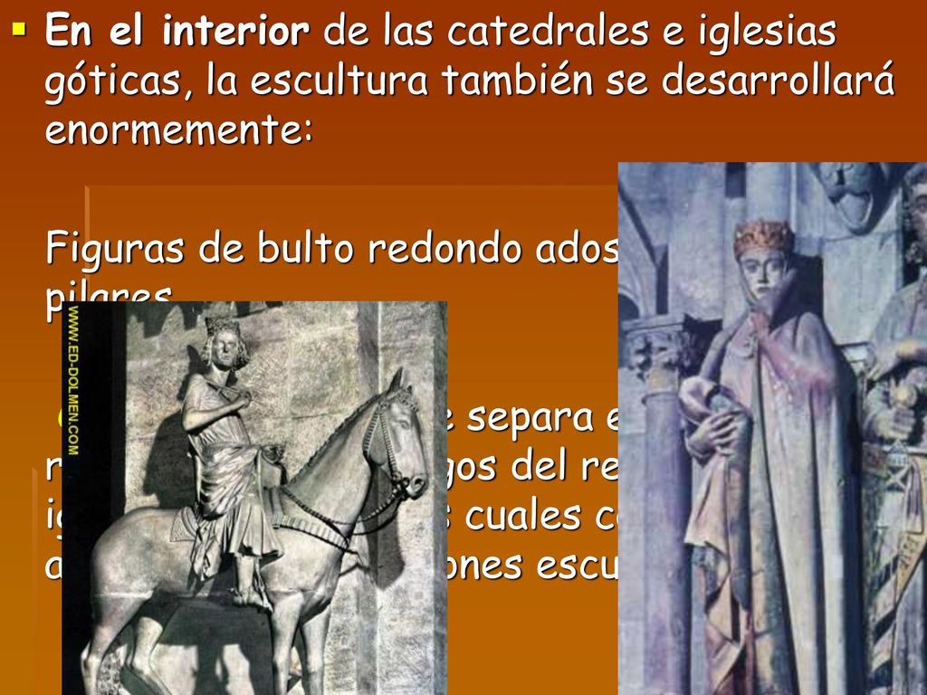En el interior de las catedrales e iglesias góticas, la escultura también se desarrollará enormemente: