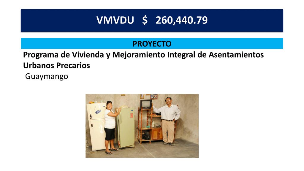 VMVDU $ 260, PROYECTO. Programa de Vivienda y Mejoramiento Integral de Asentamientos Urbanos Precarios.