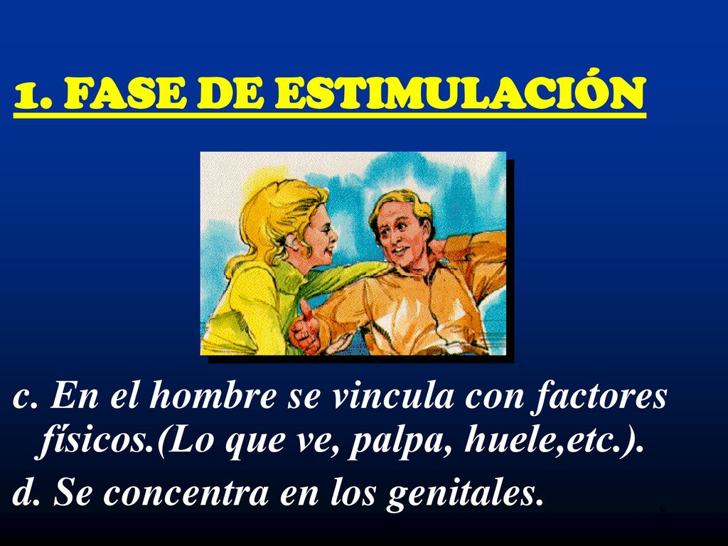 1. FASE DE ESTIMULACIÓN c. En el hombre se vincula con factores físicos.(Lo que ve, palpa, huele,etc.).