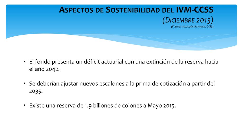 Aspectos de Sostenibilidad del IVM-CCSS (Diciembre 2013) (Fuente: Valuación Actuarial CCSS)