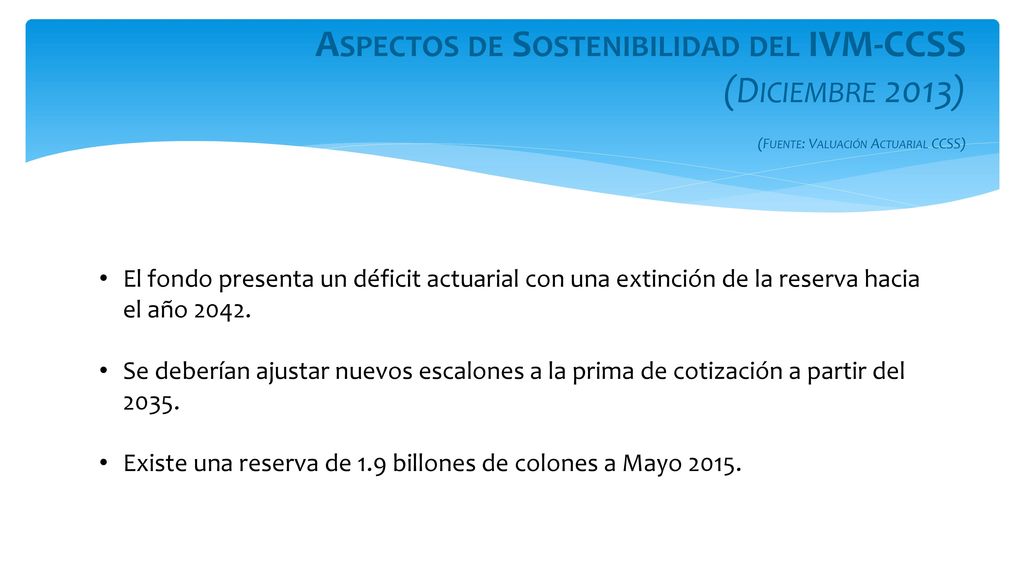 Aspectos de Sostenibilidad del IVM-CCSS (Diciembre 2013) (Fuente: Valuación Actuarial CCSS)