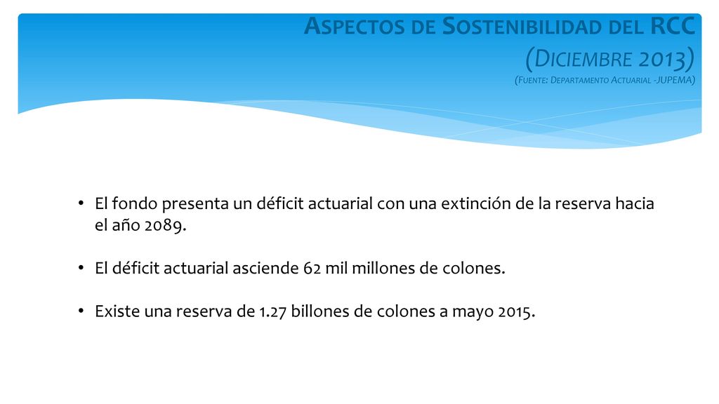 Aspectos de Sostenibilidad del RCC (Diciembre 2013) (Fuente: Departamento Actuarial -JUPEMA)