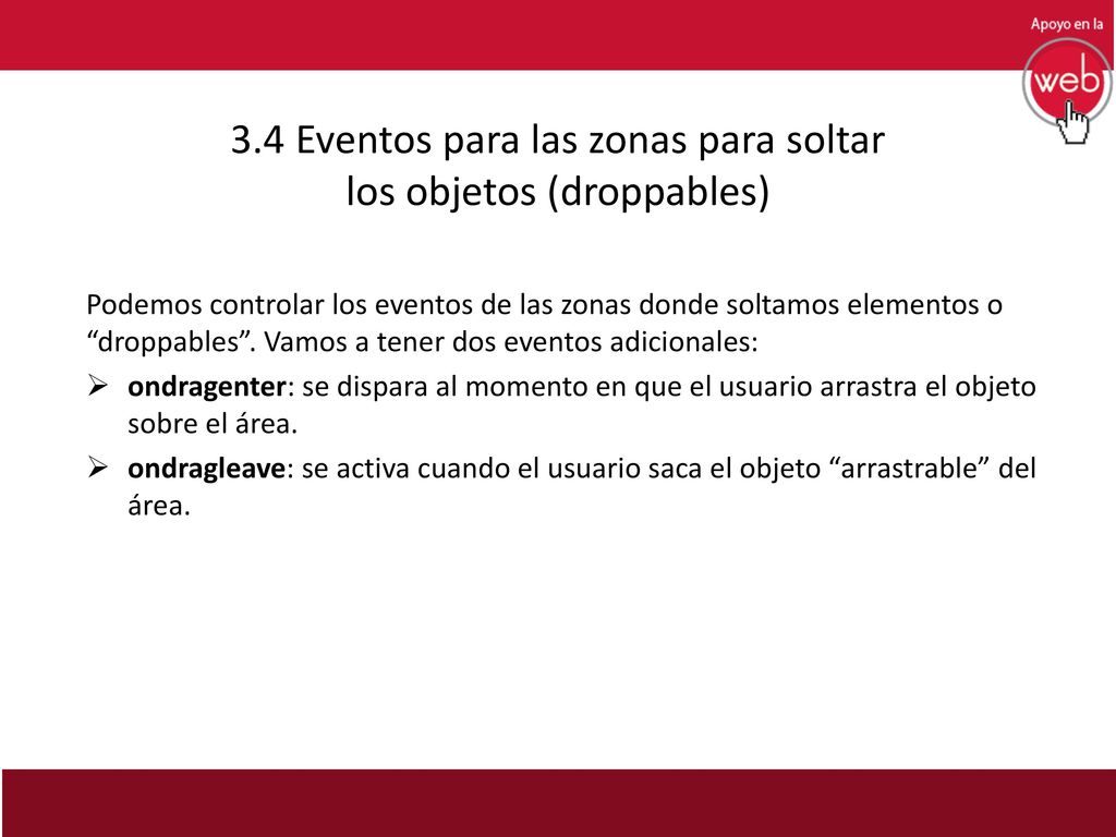 3.4 Eventos para las zonas para soltar los objetos (droppables)