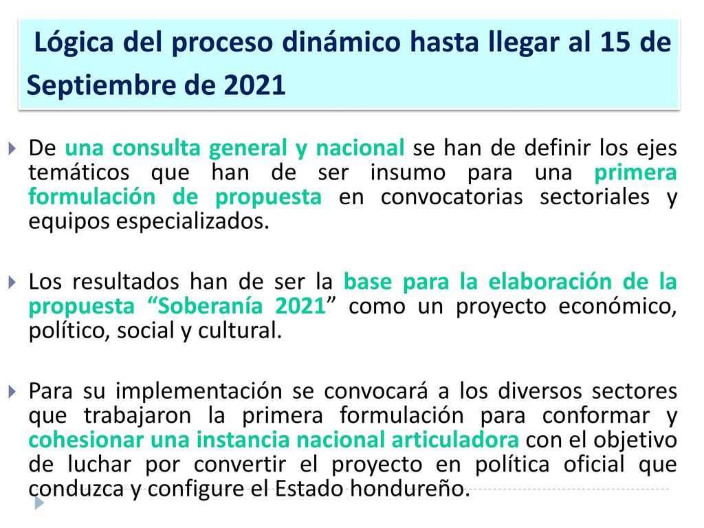 Lógica del proceso dinámico hasta llegar al 15 de Septiembre de 2021