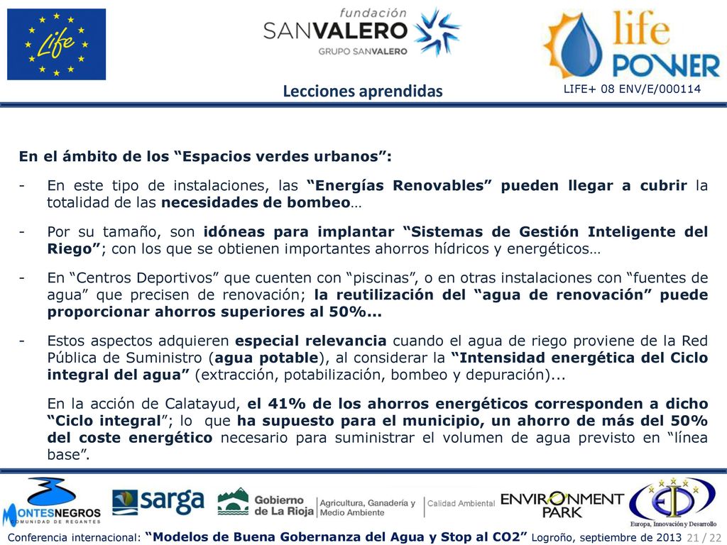 Lecciones aprendidas En el ámbito de los Espacios verdes urbanos :