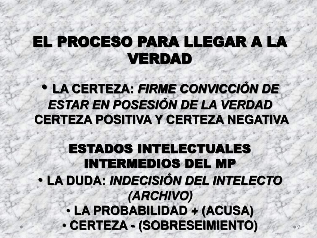 LA CERTEZA: FIRME CONVICCIÓN DE ESTAR EN POSESIÓN DE LA VERDAD