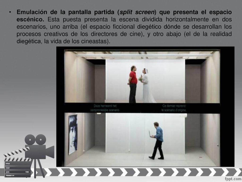 Emulación de la pantalla partida (split screen) que presenta el espacio escénico.