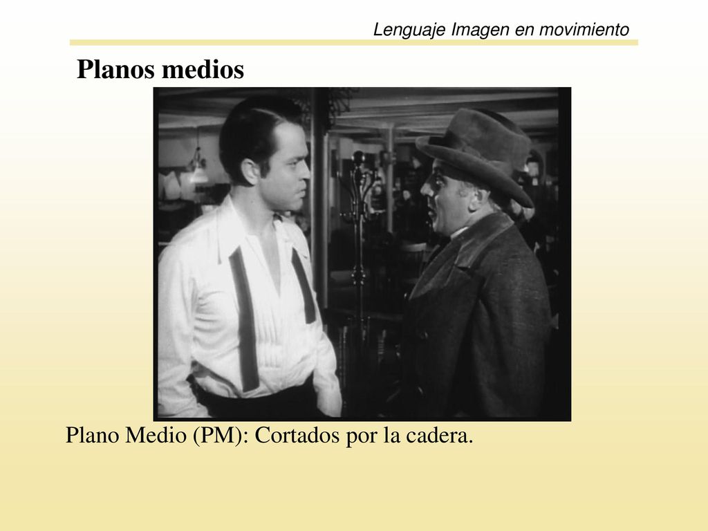 Planos medios Plano Medio (PM): Cortados por la cadera.