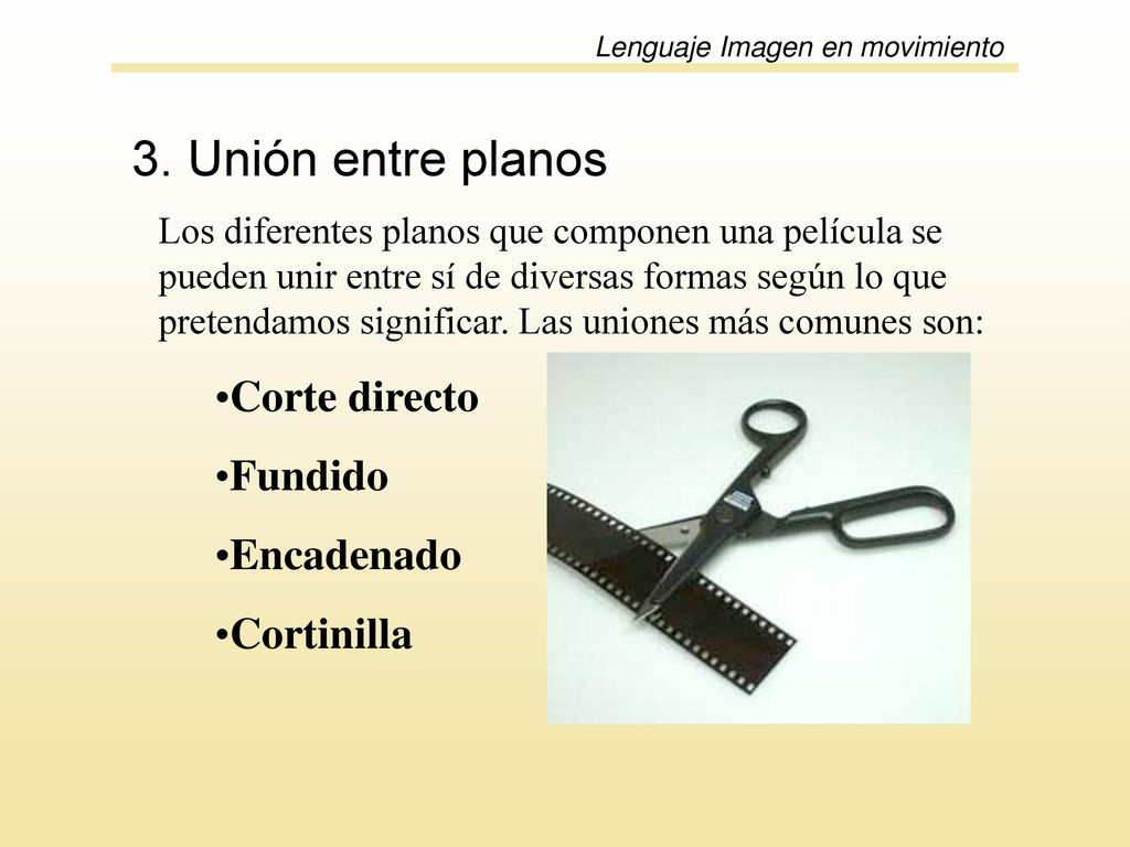 3. Unión entre planos Corte directo Fundido Encadenado Cortinilla