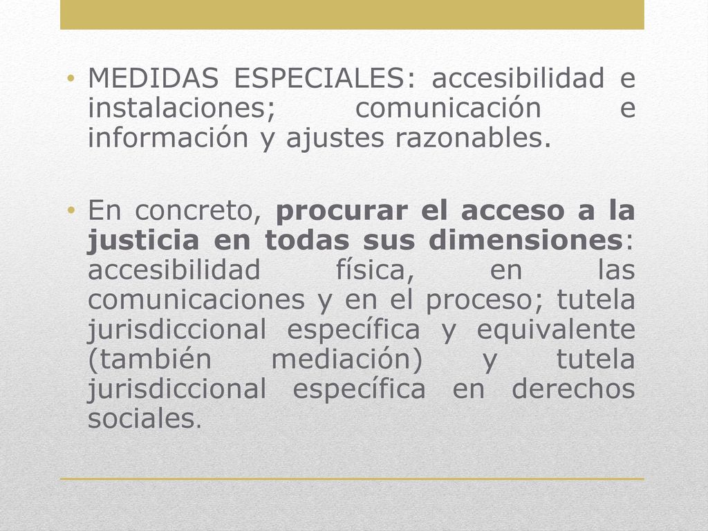 MEDIDAS ESPECIALES: accesibilidad e instalaciones; comunicación e información y ajustes razonables.