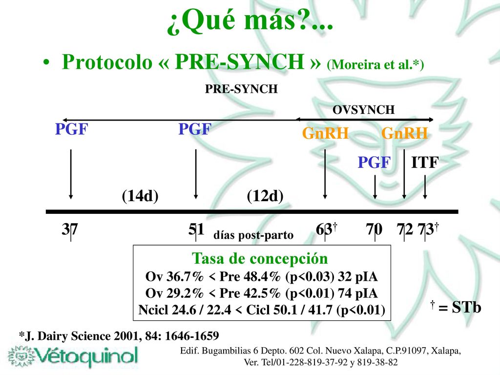 ¿Qué más ... Protocolo « PRE-SYNCH » (Moreira et al.*) PGF PGF GnRH