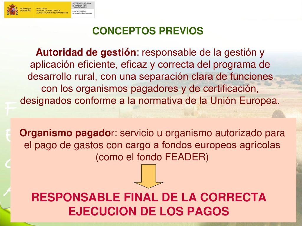 RESPONSABLE FINAL DE LA CORRECTA EJECUCION DE LOS PAGOS