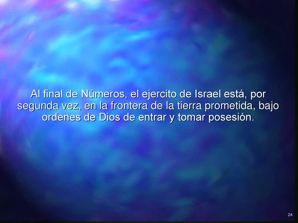 Al final de Números, el ejercito de Israel está, por segunda vez, en la frontera de la tierra prometida, bajo ordenes de Dios de entrar y tomar posesión.