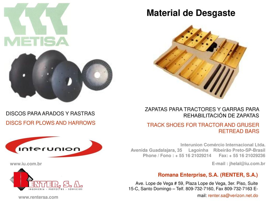 Material de Desgaste ZAPATAS PARA TRACTORES Y GARRAS PARA REHABILITACIÓN DE ZAPATAS. TRACK SHOES FOR TRACTOR AND GRUSER RETREAD BARS.