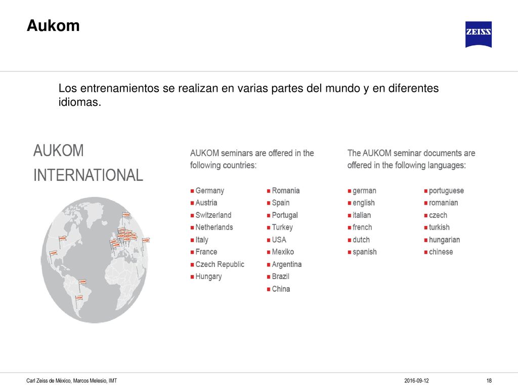 Aukom Los entrenamientos se realizan en varias partes del mundo y en diferentes idiomas.